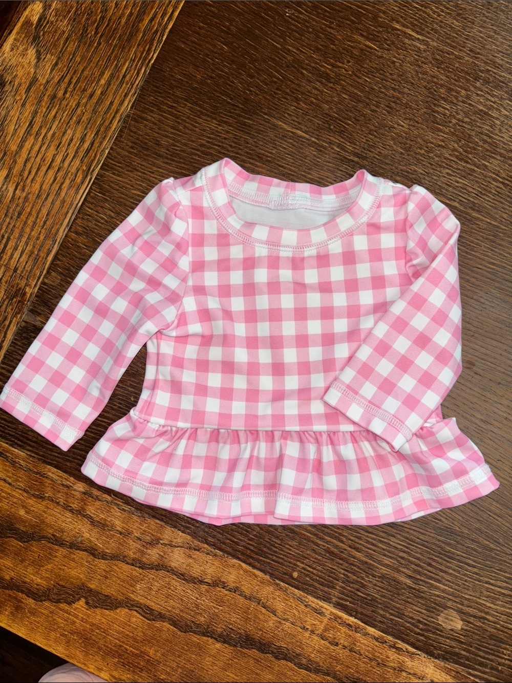 NWOT Janie and Jack Pink and White Gingham Baby Swim Rashguard 0-3mo